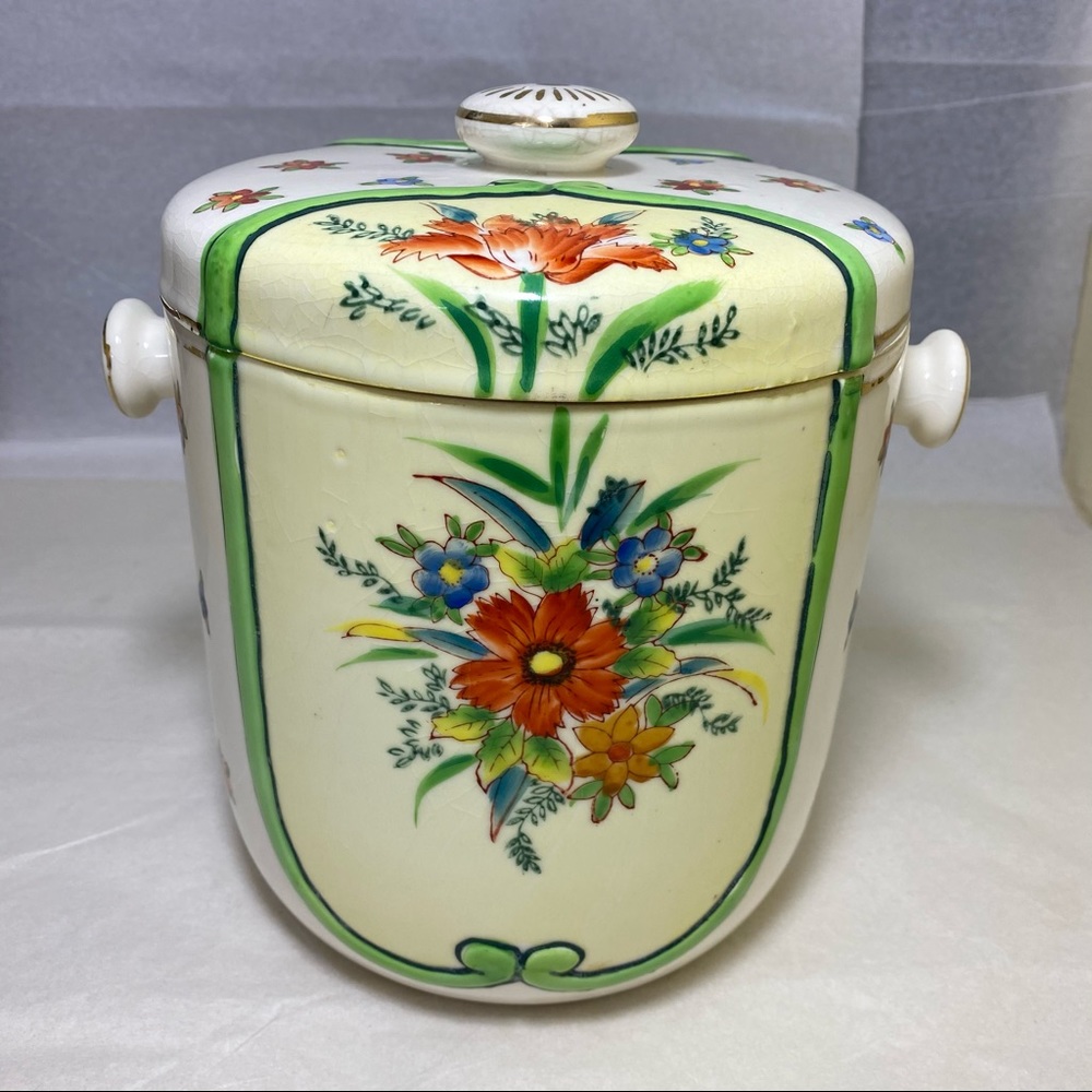 Vintage Floral canister container Hand Painted Large Japan